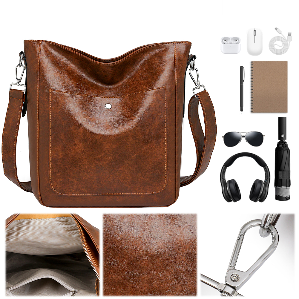 Handbag for Women with Adjustable Strap Hobo Bag PU Leather Multi-Pocket Bucket Bag Large Capacity Satchel Purse for Work Travel