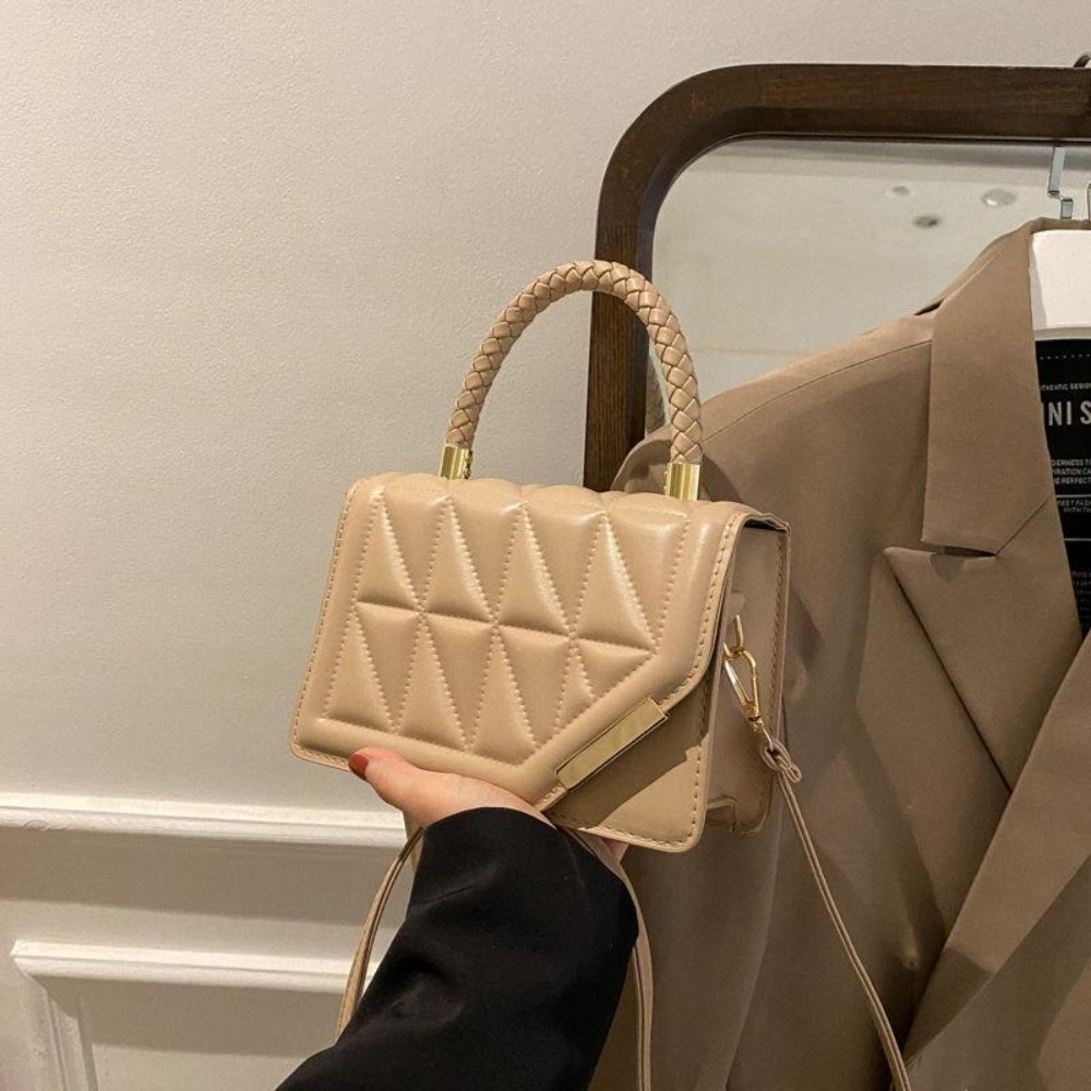 PU Leather Plaid Leather Square Handbags Solid Color Korean Style Single Shoulder Bag Temperament All-match Crossbody Sling Bag