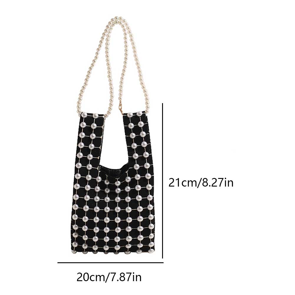Women Knitted Pearl Handbag Crochet Tote Bag with Detachable Chain Fashion Shoulder Bag Trendy Crossbody Bag for Party Vacation