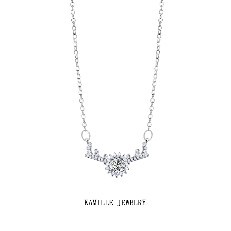 Women's Unique Christmas Inspired Deer Antler Pendant Necklace from Bala Paradise Featuring Full Zircon Stones