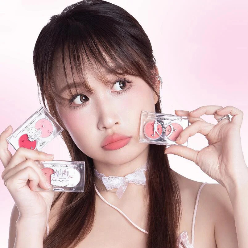 FLORTTE powder blusher makeup Korean two-color face cream powder blusher for cheeks Multi purpose waterproof durable face cream palette 241107