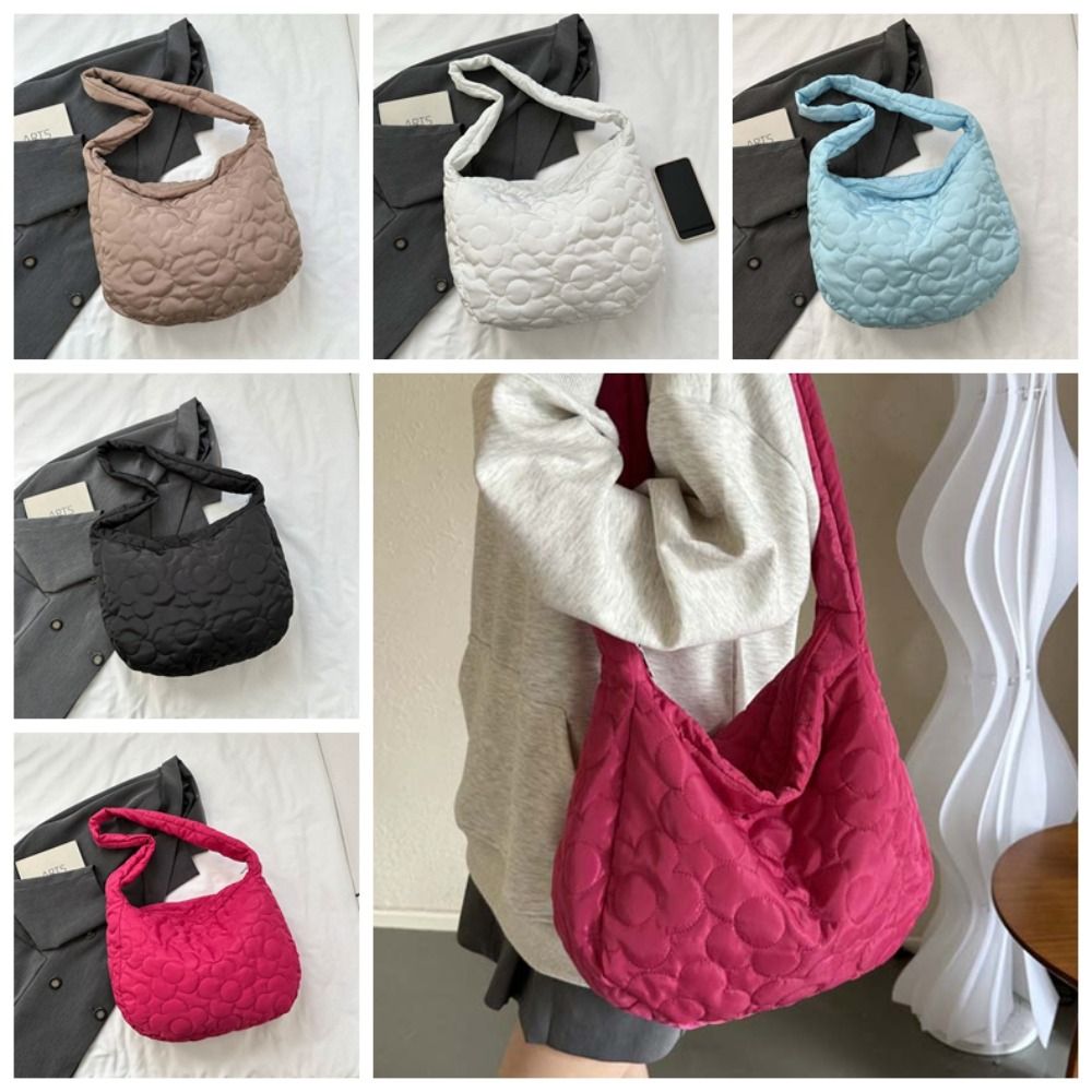 Solid Color Cloud Bubble Shoulder Bag Handbag Large Capacity Space Cotton Underarm Bag Tote Bag Shopping Bag Flower Message Bag