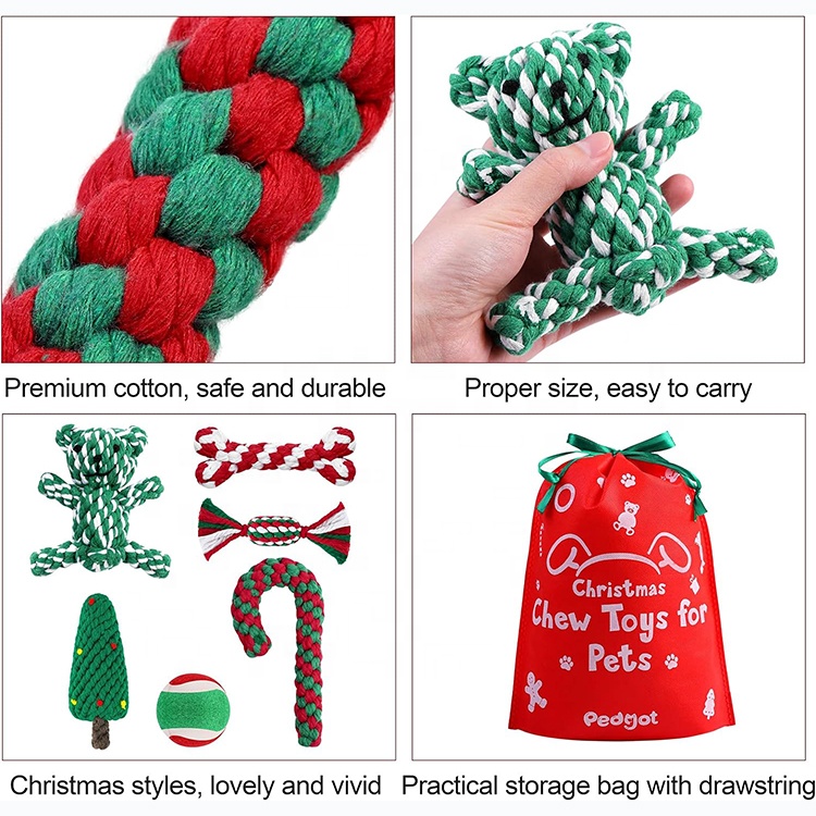 6 Pieces Christmas Dog Chew Cotton Rope Toy Pet Supplies Chew Training Toys For Dog Playing