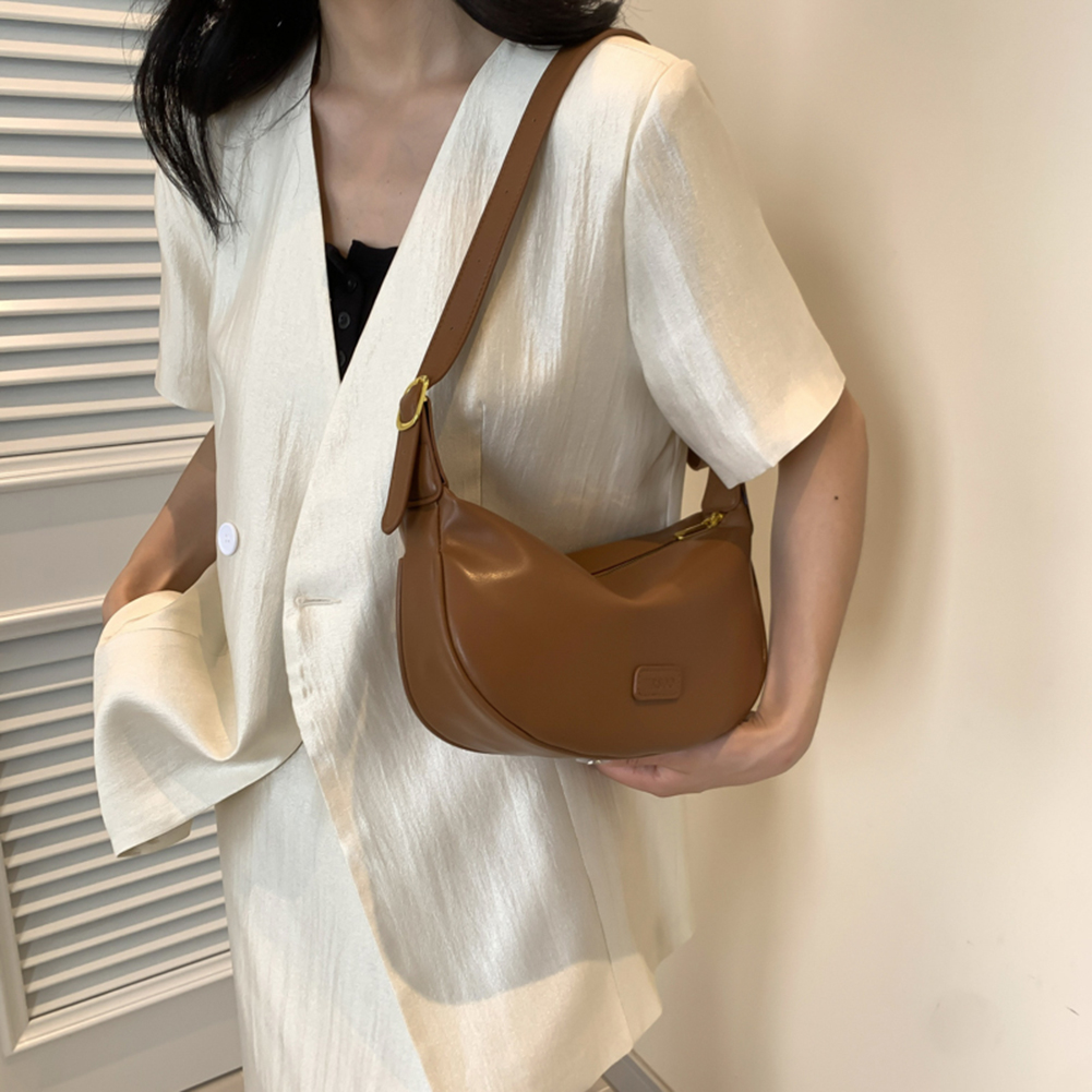 Women Crescent Shoulder Bag Solid Color Dumpling Crossbody Bag Adjustable Strap Half Moon Everyday Purse Ladies Daily Bag