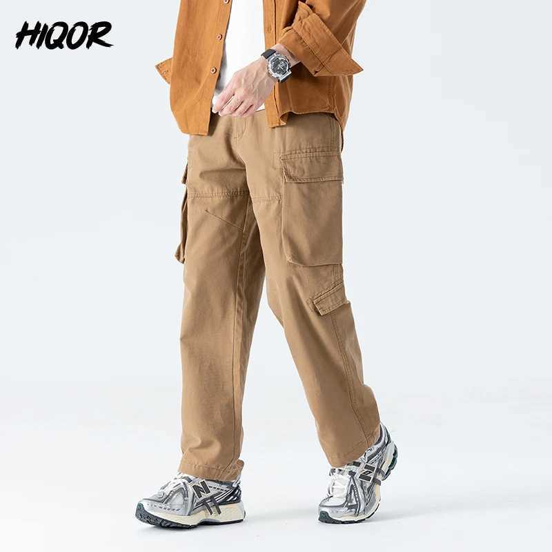 HIQOR New In Men Workwear Pants Autumn Winter Men Baggy Straight Casual Pants Man Cotton Cargo Pants Outdoor Armygreen Overalls LX241107