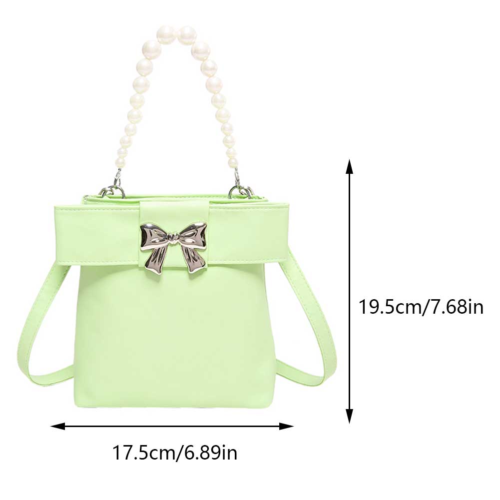 Cute Bow Y2K Purse PU Leather Sweet Pearl Fashion Handbag with Detachable Strap Trendy Crossbody Bag Top Handle Bag for Women
