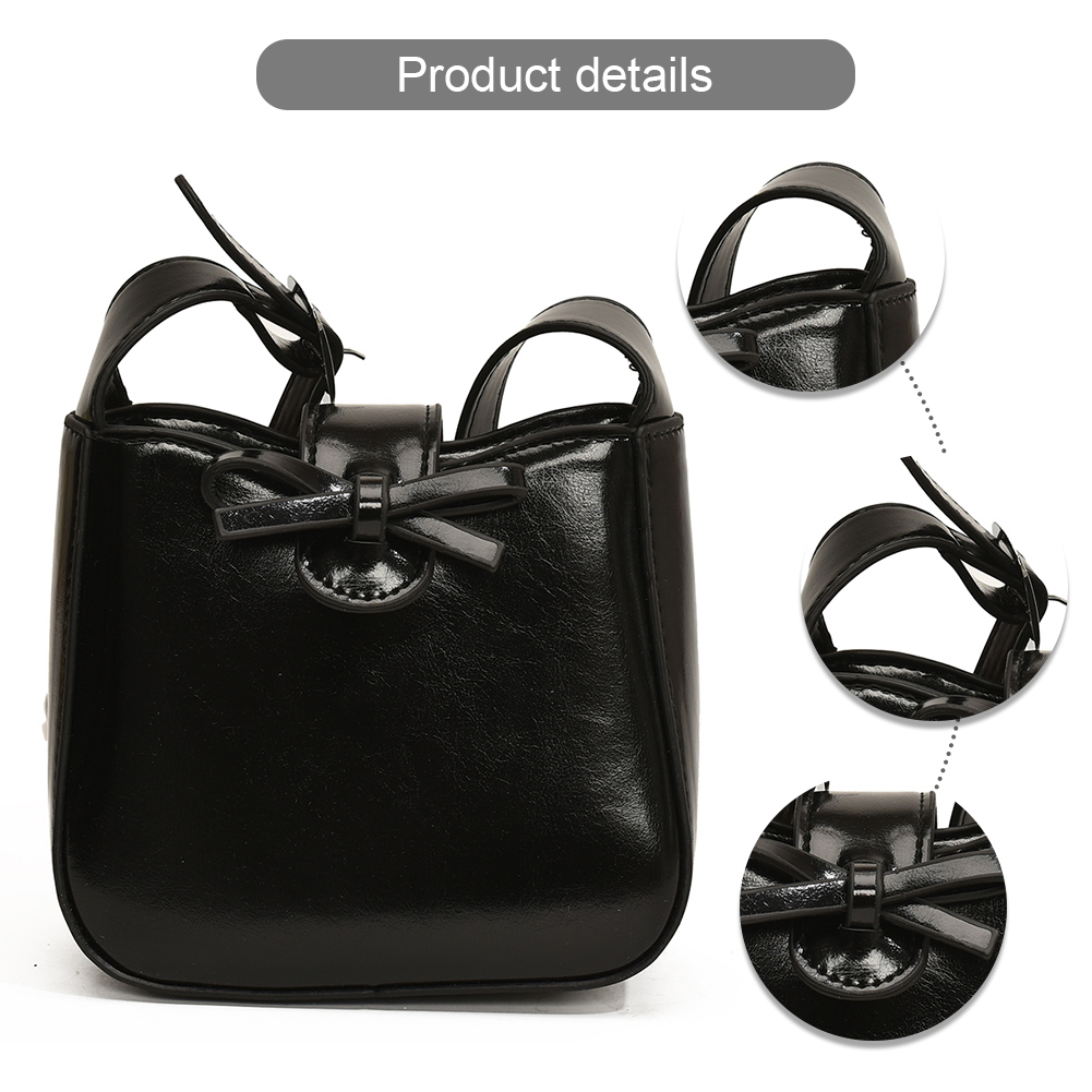 PU Leather Solid Color Crossbody Bag Shoulder Bag for Women Bow Retro Handbag Magnetic Closure Satchel Purse for Work Travel