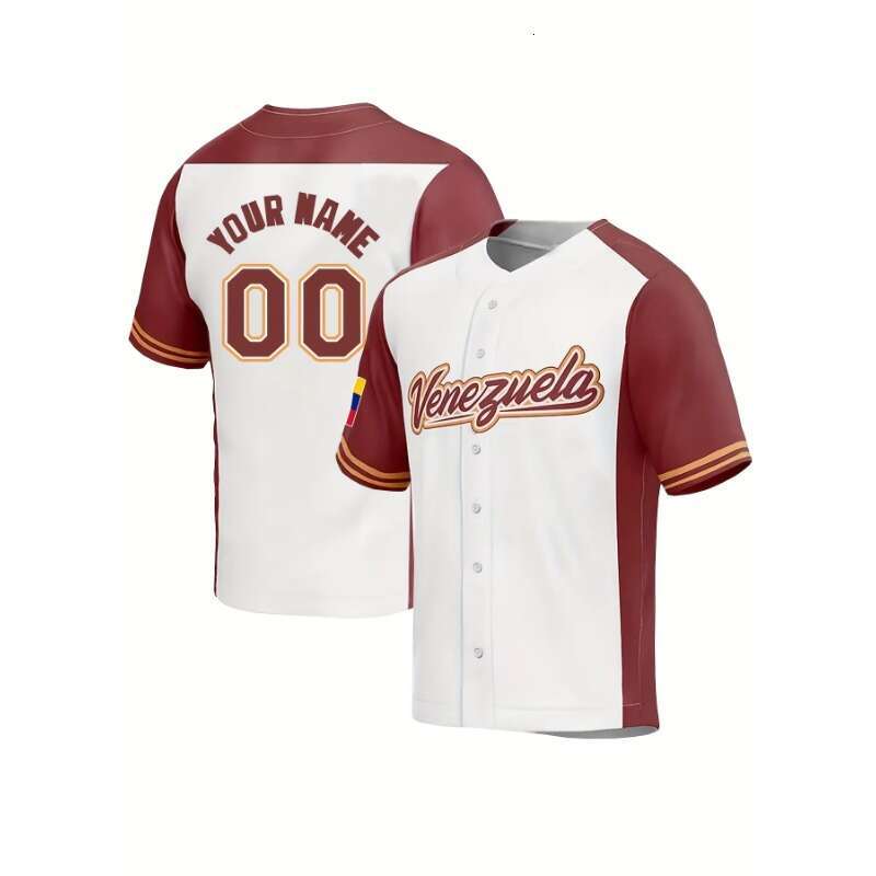 2025 Customizable Venezuela Baseball Jersey-Unique Personalized Name and Number Embroidery Comfortable Short Sleeve Training Tops