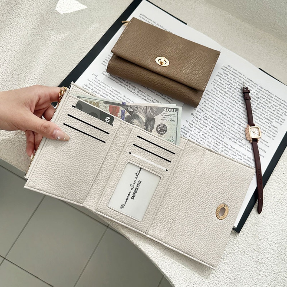 Fashion Mini Short Wallet PU Leather Large Capacity Money Bag Solid Color Coin Purse Girl