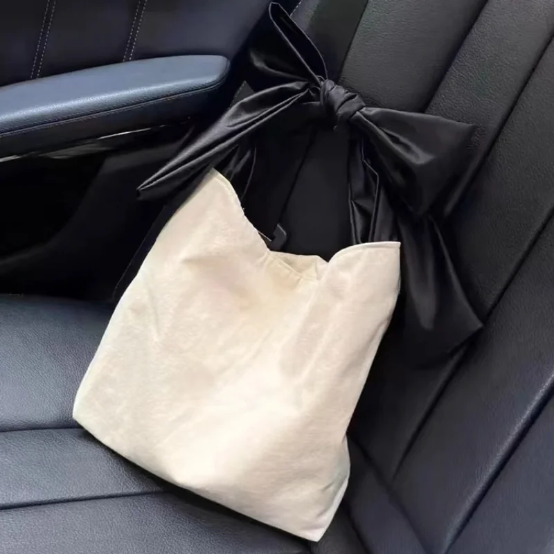 Shopping Bag Canvas Bag Large Capacity Tote Bag Women's Crossbody Bag Shoulder Bag Black and White Bow