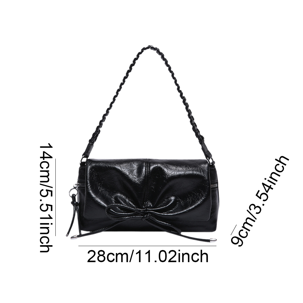 Women Flap Handbag Bowknot PU Leather Clutch Purse Magnetic Closure Underarm Purse Hobo Bag for Vacation Travel Commuting