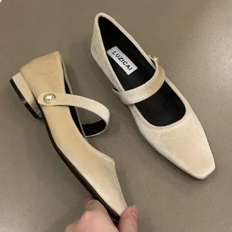 Suede Flats Loafers Women Marie Janes Spring Shoes 2025 Square Toe Ballet Dance Shoes Fashion Luxury Dress Zapatillas De Mujer