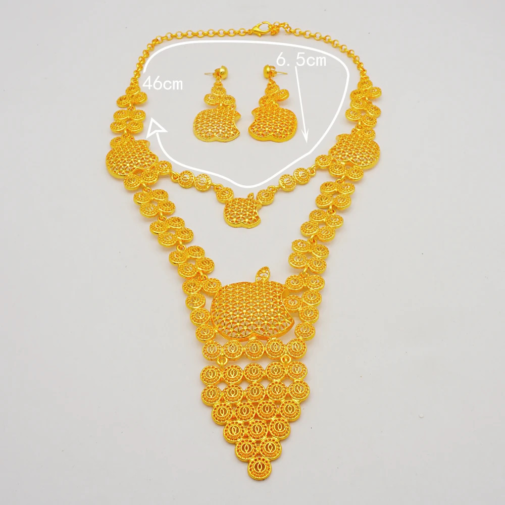 Fashion Necklace Earrings Jewelry Set Dubai Gold Color French For Women Bridal Wedding Arab African Party Gifts 241107