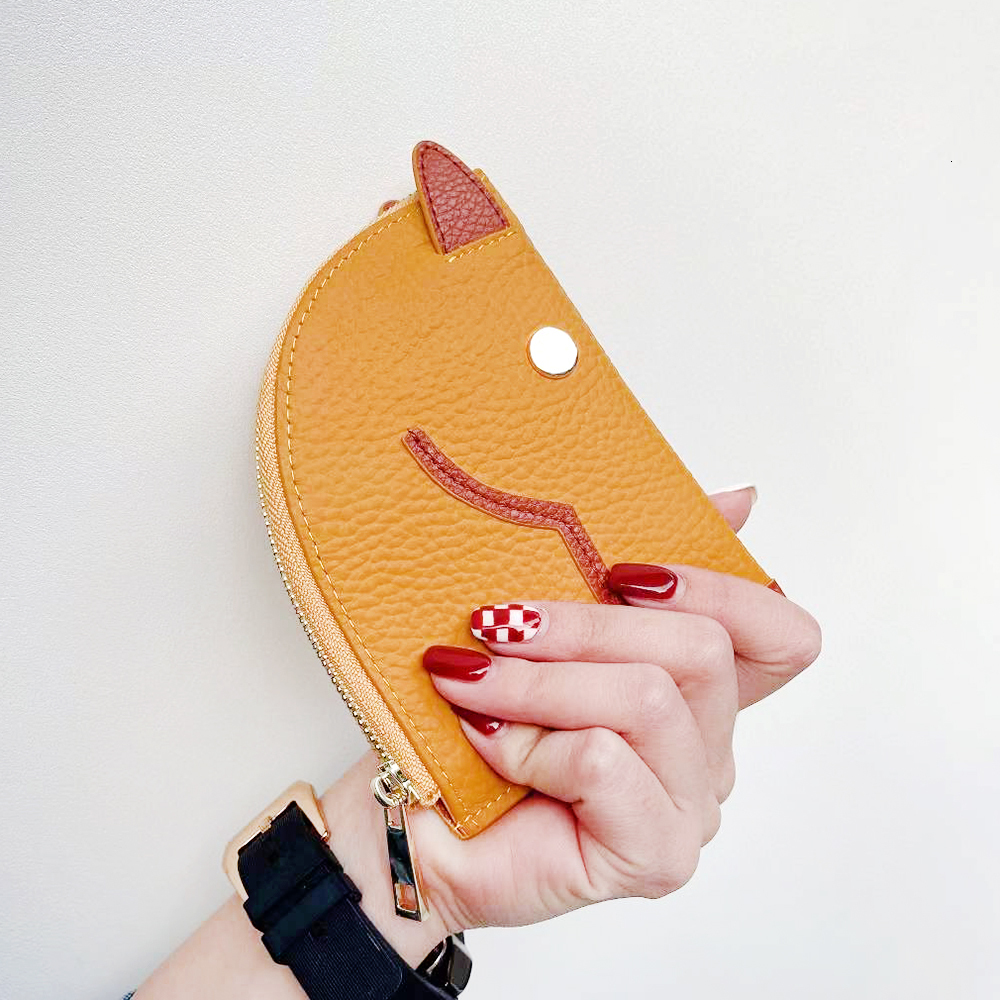 Cowhide Zip Coin Purse Fashion Classic Genuine Leather Horse Head Women Wallet Design Fancy Lady Cash Card Holder Pocket