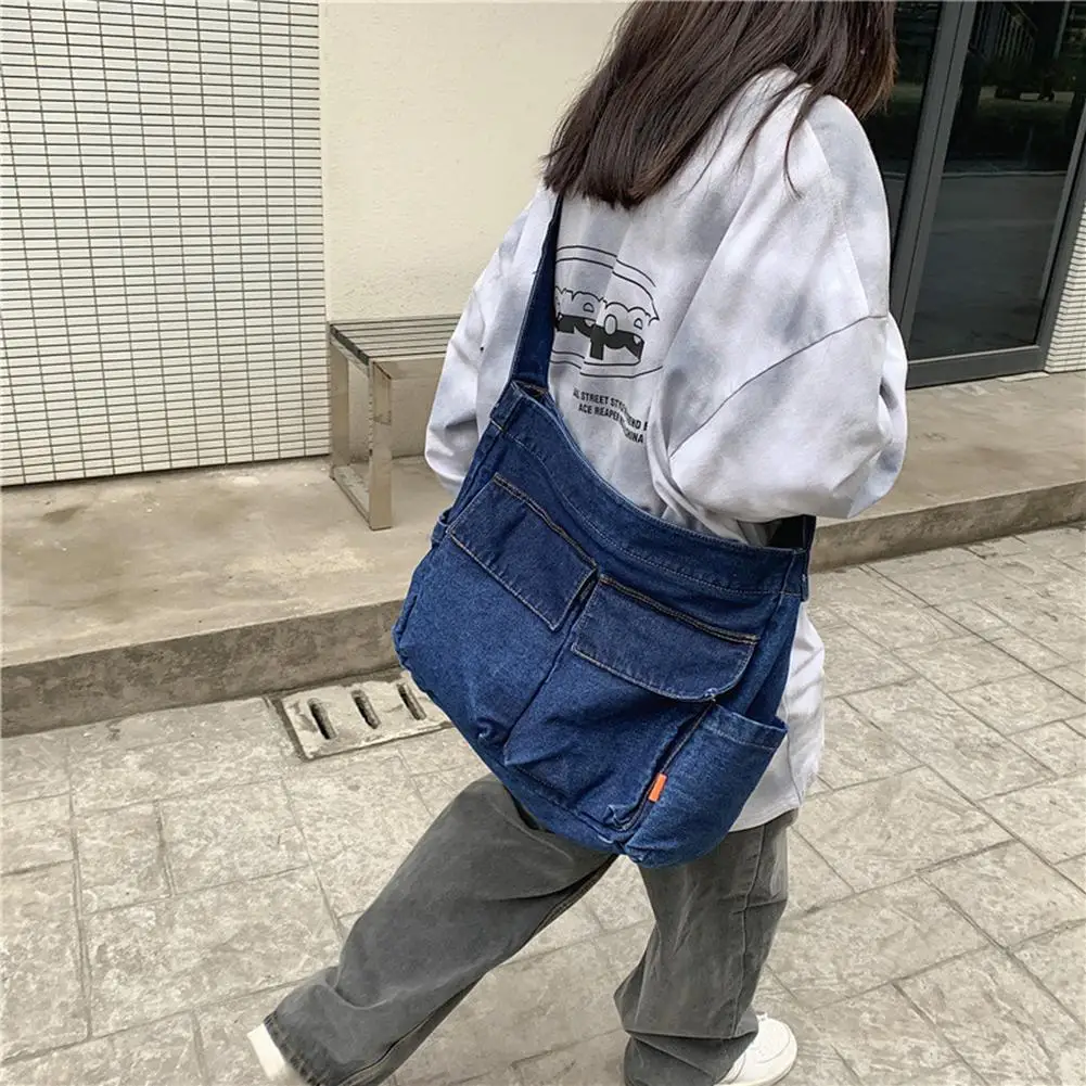 Japanese Harajuku Shoulder Bags Retro Denim Messenger Large Capacity Handbag Commuter Crossbody Bag for Womens