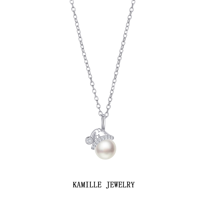 Women's Holiday Pearl Hat Pendant Necklace with Unique Christmas Theme