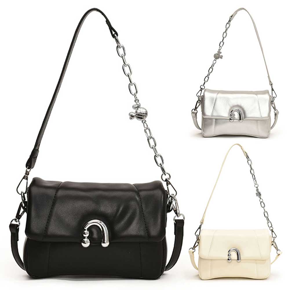 Quilted Crossbody Bag for Women Solid Handbag PU Leather with Two Straps Satchel Purse Small Purse Commuter Shopping Bag