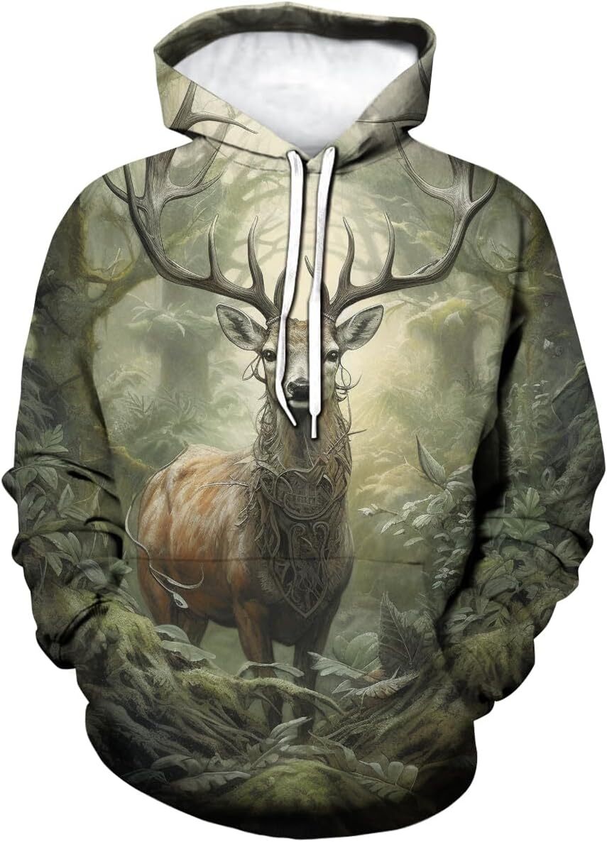 Hoodie for Mens Womens Novelty Deer Pattern Hoodie 3D Printed Sweatshirt Pullover for Men Women Graphic Fashionable and cool deer pattern