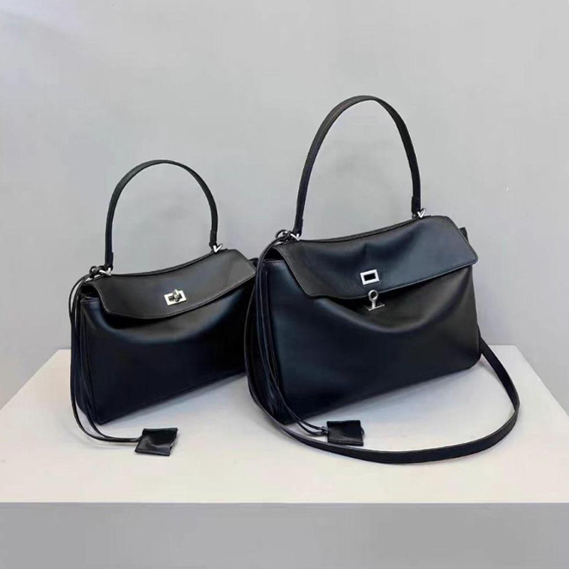 Large Black Genuine Leather Handbag hot - Gold Hardware Commuter Tote