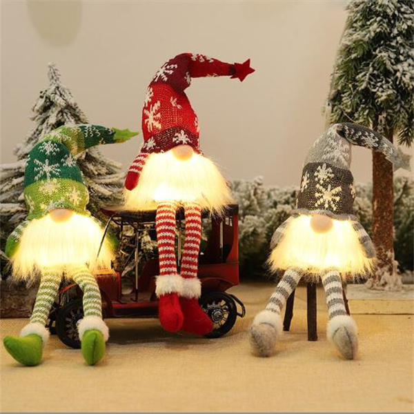Christmas Faceless Doll Gnome Ornaments LED Light Plush Knitting Crafts Pendant Decor Christmas Decorations for Home Kids Gift