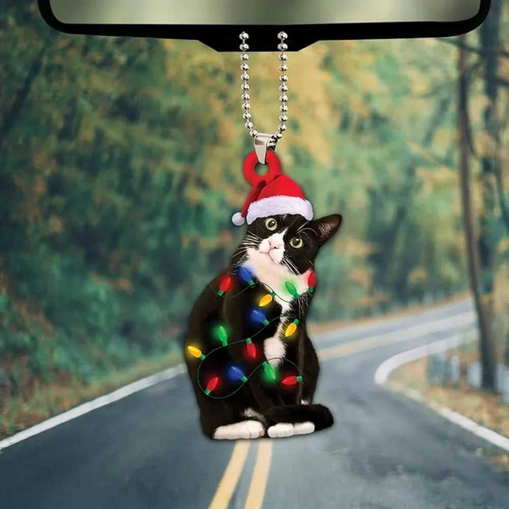 Charming Black Cat Christmas Ornament 2D Acrylic Hanging Decor for Tree Car Mirror Keychain Kid Xmas Gift Holiday Party SuppliesXJ241107
