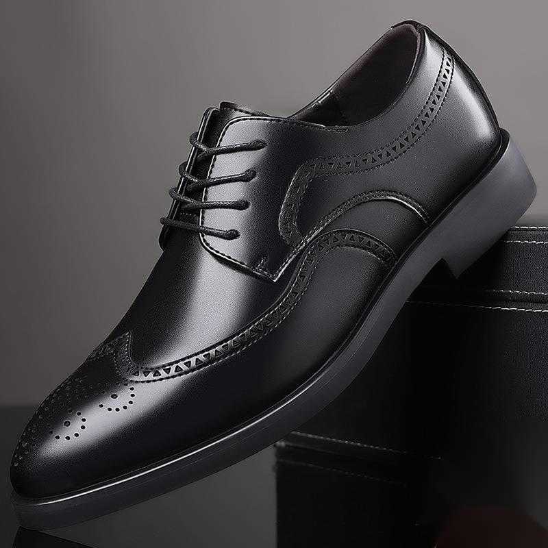 New Mens Business Dress Leather Shoes Fashion British Block Large Mens Shoes Lace Up Derby Shoes