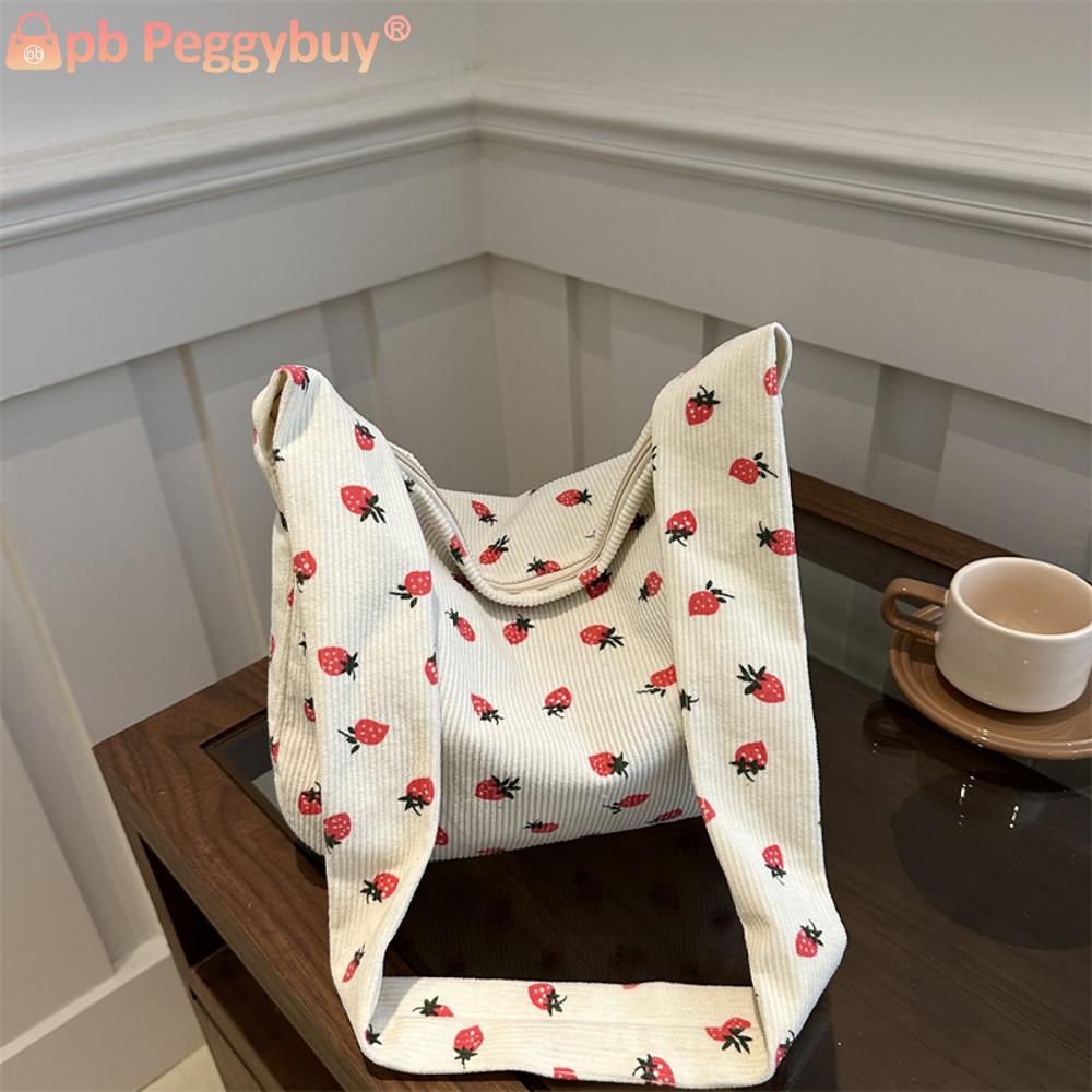 Women Corduroy Shoulder Bag Cute Strawberry Crossbody Bag Handbag Satchel Bag for Shopping Dating