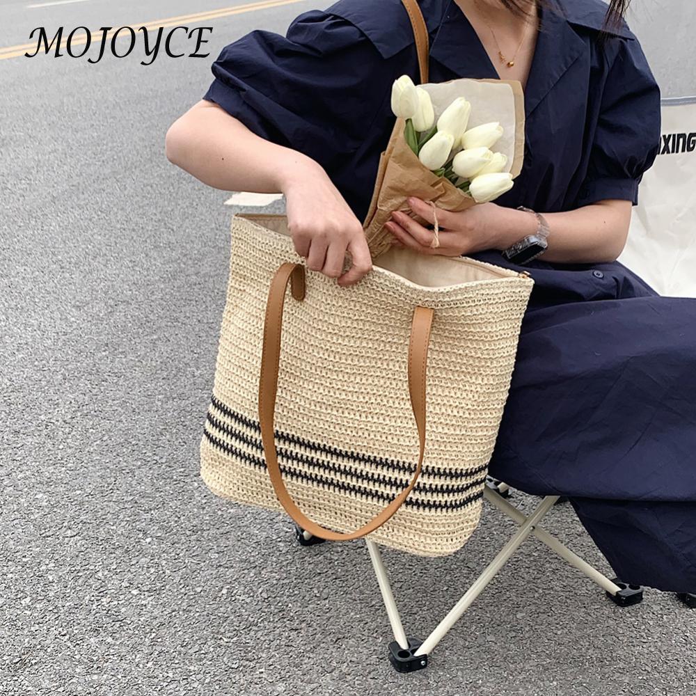 Straw Woven Shoulder Bags Women Summer Beach Vacation Ladies Travel Purse Totes