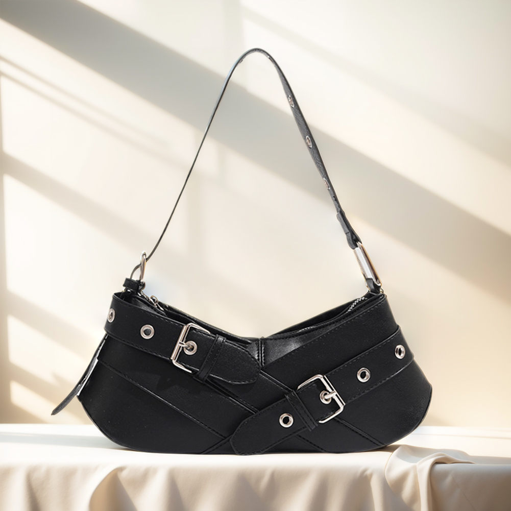 Women PU Leather Punk Shoulder Bag Strap Adjustable Underarm Purse Solid Color Hobo Bag for Vacation Travel Commuting Armpit Bag