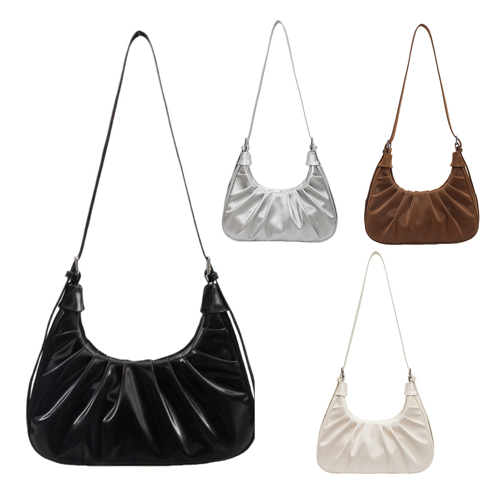 Shoulder Bag for Women Ruched Crossbody Bag PU Leather Adjustable Strap Hobo Bag Clutch Purse for Work Travel
