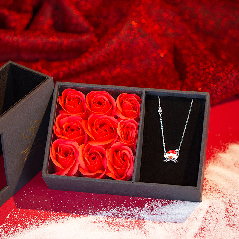 Women's Festive Christmas Collection Oil Drip Santa Hat Charms Necklace