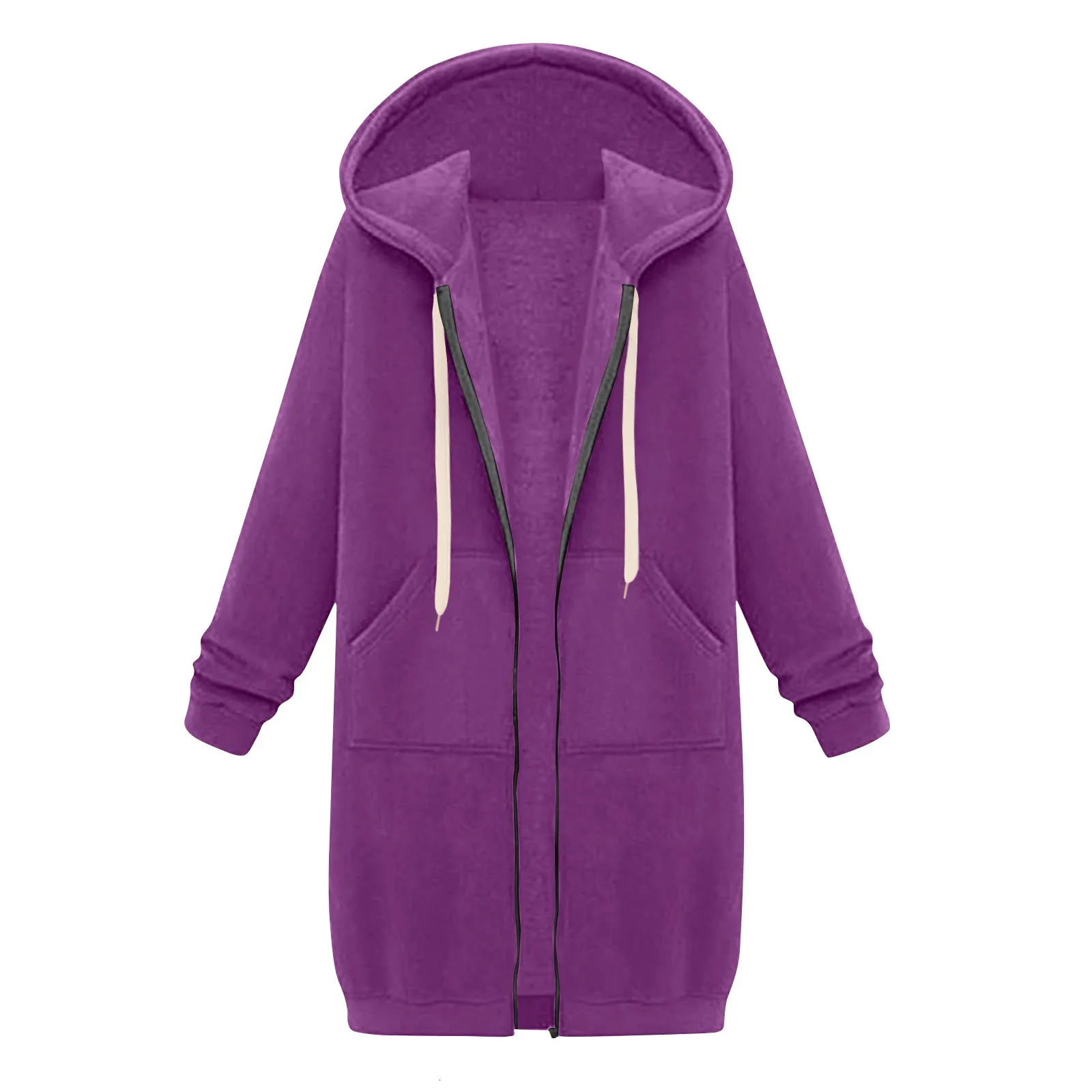 WomenS Casual Zip Up Hoodies Long Tunic Sweatshirt Winter Windproof Drawstring Hooded Jacket Outerwear With Pockets Comfortable 241108