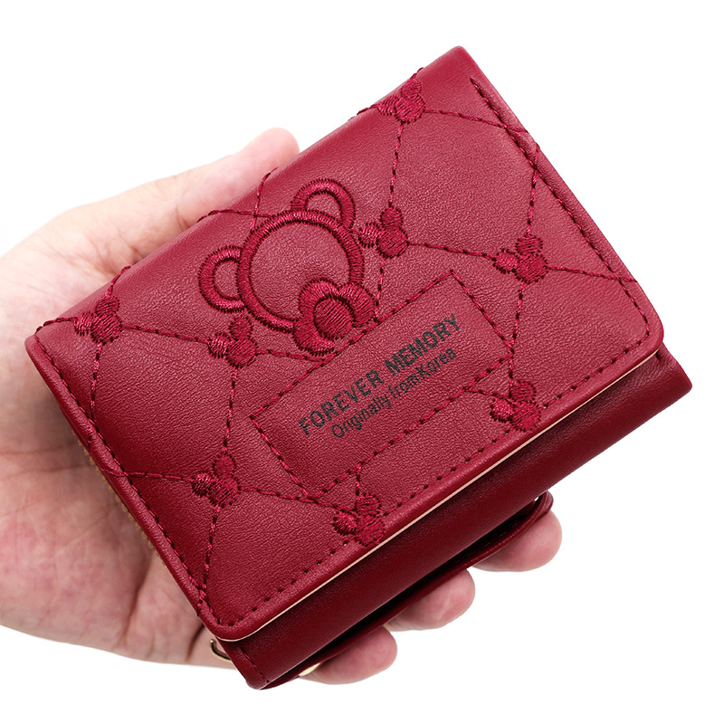 Embroidered short fashion women's wallet embroidered coin purse women's three fold bag with multiple card slots