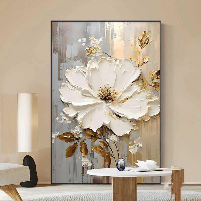 White oil paintings on canvas luxurious floral posters and printed floral wall art porch living room decorations X241107
