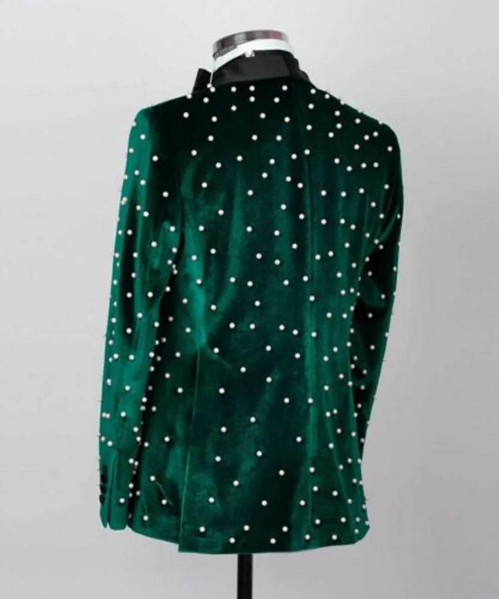 Gorgeous Men Suits Beaded Pearls One Pieces Set Jacket Shawl Lapel Wedding Tuxedos One Button Business Formal Groom Wear Custom Made