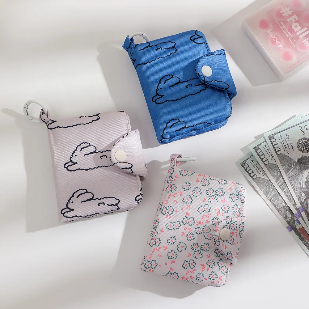 Small Wallets Fashion Daisy Flowers Coin Purse Canvas Zipper Card Wallet Women Girls Casual Key Pouch Cute Floral Rabbit