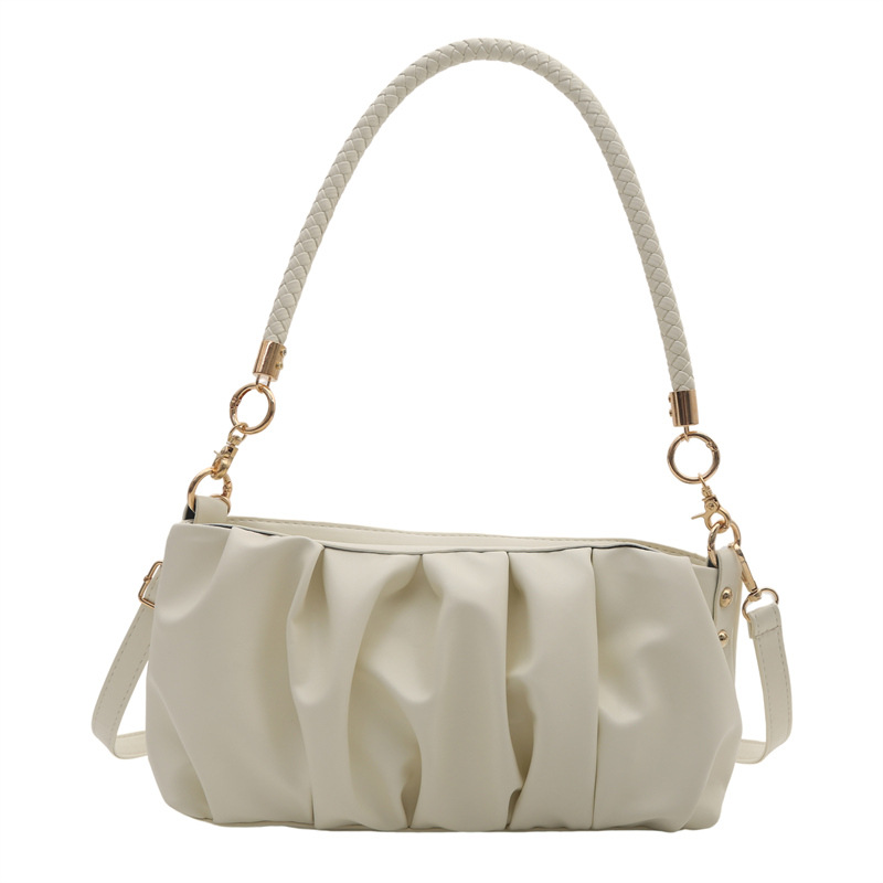 2024 New Fashion Handbag Pure Color PU Pleated Bag Female Casual Simple Commuting Large Capacity Shoulder Crossbody Bag
