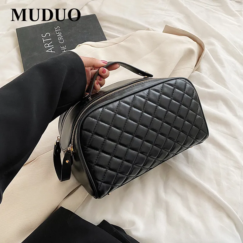 New Grid Makeup bag Leather Cosmetic Bag Women Large Travel Storage Bag Double Zipper Black Toiletry Designer Bag