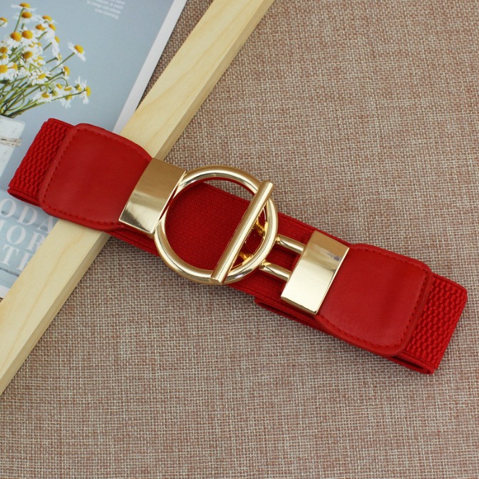 Factory direct sale in wide waist seal fashion gold round buckle simple lap hook elastic elastic waistband temperament with skirt clothes
