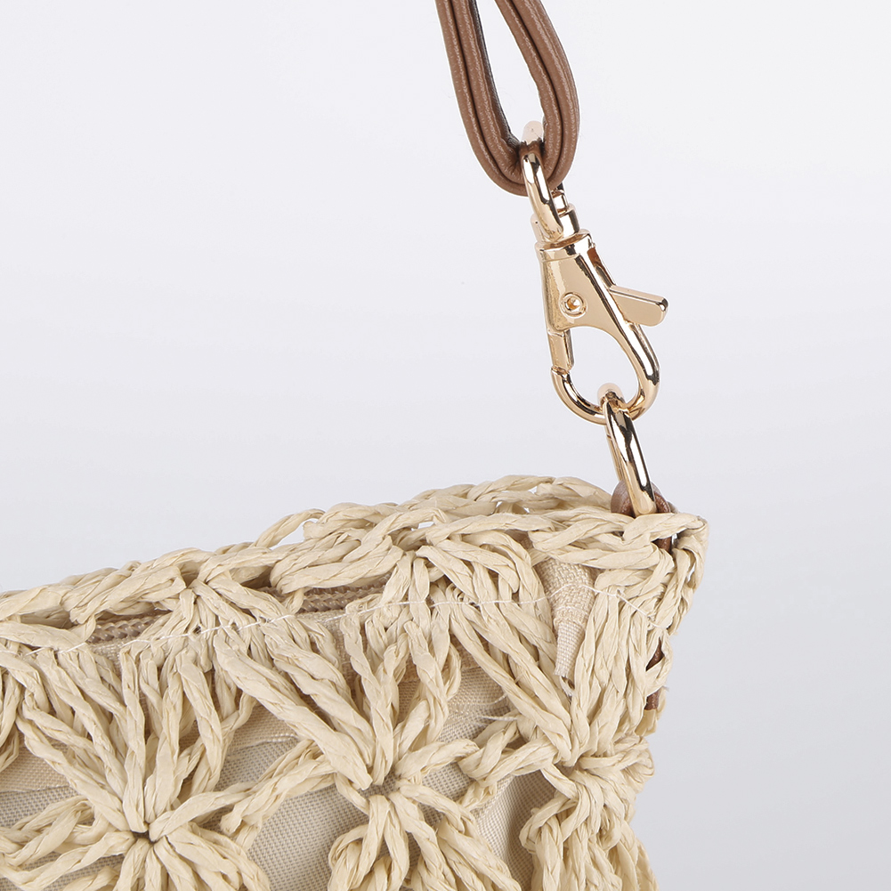 Straw Woven Summer Shoulder Bag Detachable Shoulder Strap Women Clutch Purse Zipper Handbag for Beach Travel Vacation Clutch Bag