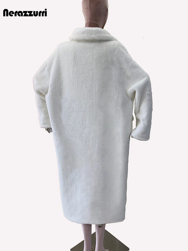 Sapphire winter long fluffy white thick warm soft artificial mink coat for women single button loose casual Korean fashion 241107