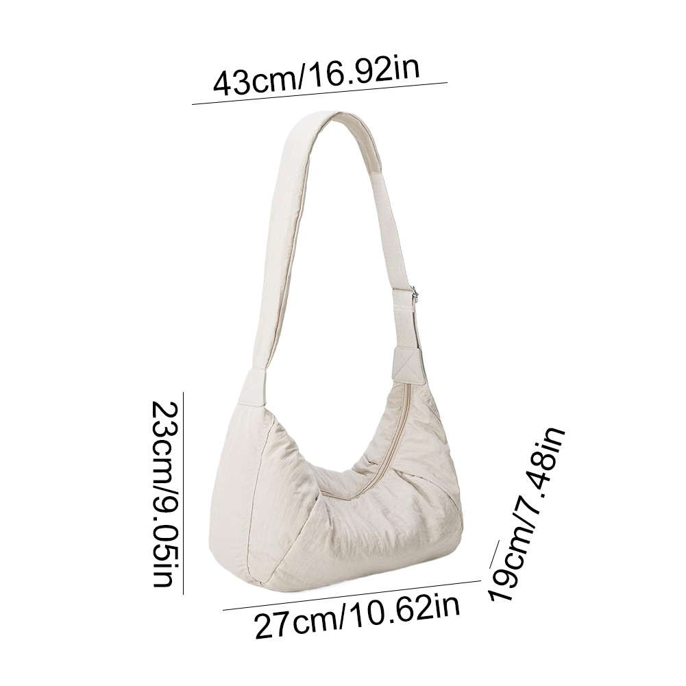 Crossbody Bag for Women Solid Color Dumpling Bag Nylon with Zipper Hobo Bag Inner Pocket Handbag Commuting Travel Bag