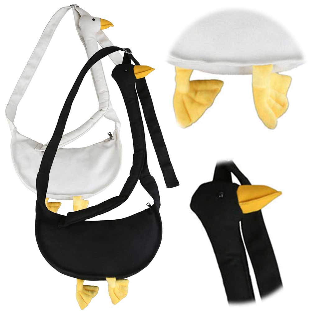 Women Cute Shoulder Bag Adjustable Strap Canvas Cartoon Goose Bag Large Capacity Goose Crossbody Bag Female Outdoor Bag