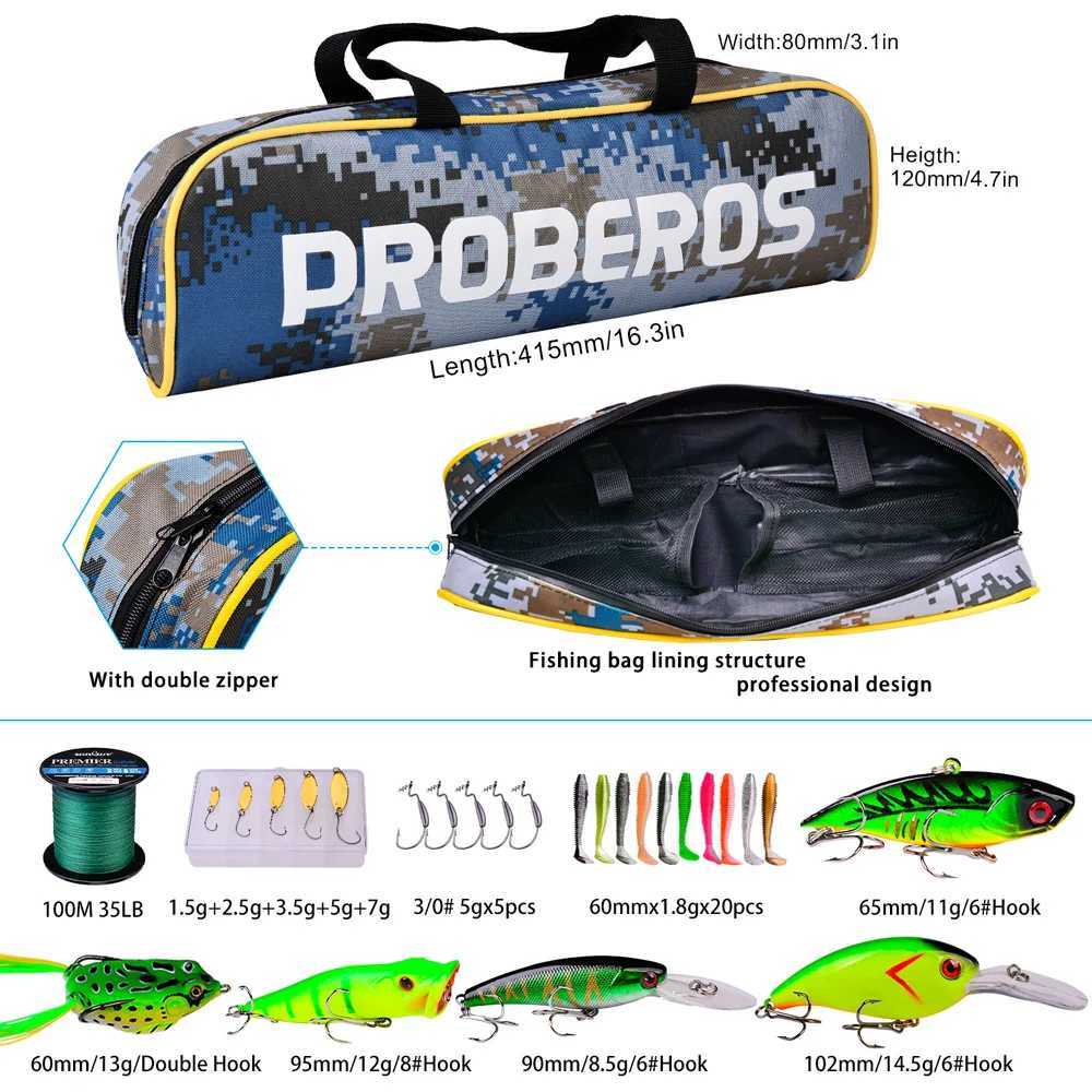 Proberos Caen fiber Tescopic fishing rod and reel combination high-speed rotating reel kit line lure hook bag kit 2.1m 5.1 W241108