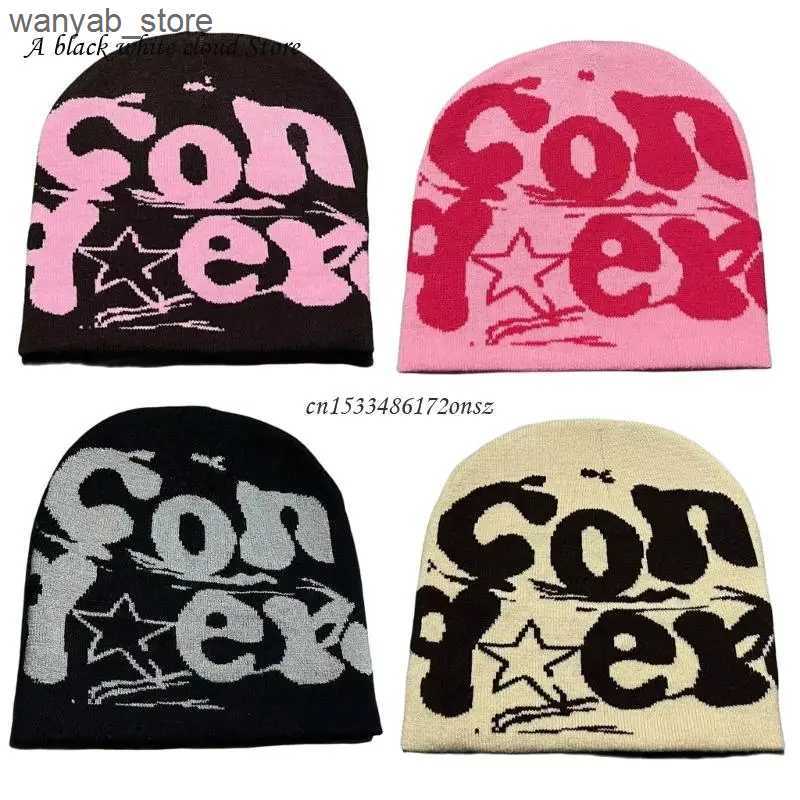 Beanie/Skull Caps Knit Beanie Hat for Women Y2K Fashion Letter Hat Handcrochet Jacquard Hat Girl Soft Hat Female Men Unisex Warm Headwear L240910