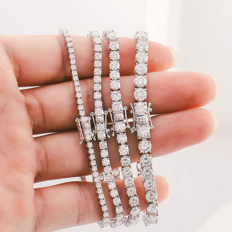 moissanite,vvs moissanite 2mm 3mm 4mm 10k gold lab grown dia hip hop tennis chain sterg sier bracelet
