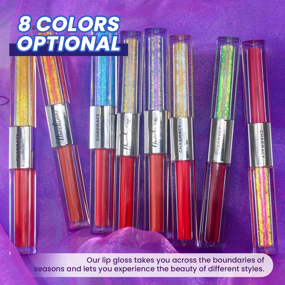 CHARMACY 2-in-1 Sparkling Lip Gloss Long lasting Two tone Lip Gel 8-color Female Makeup 241107