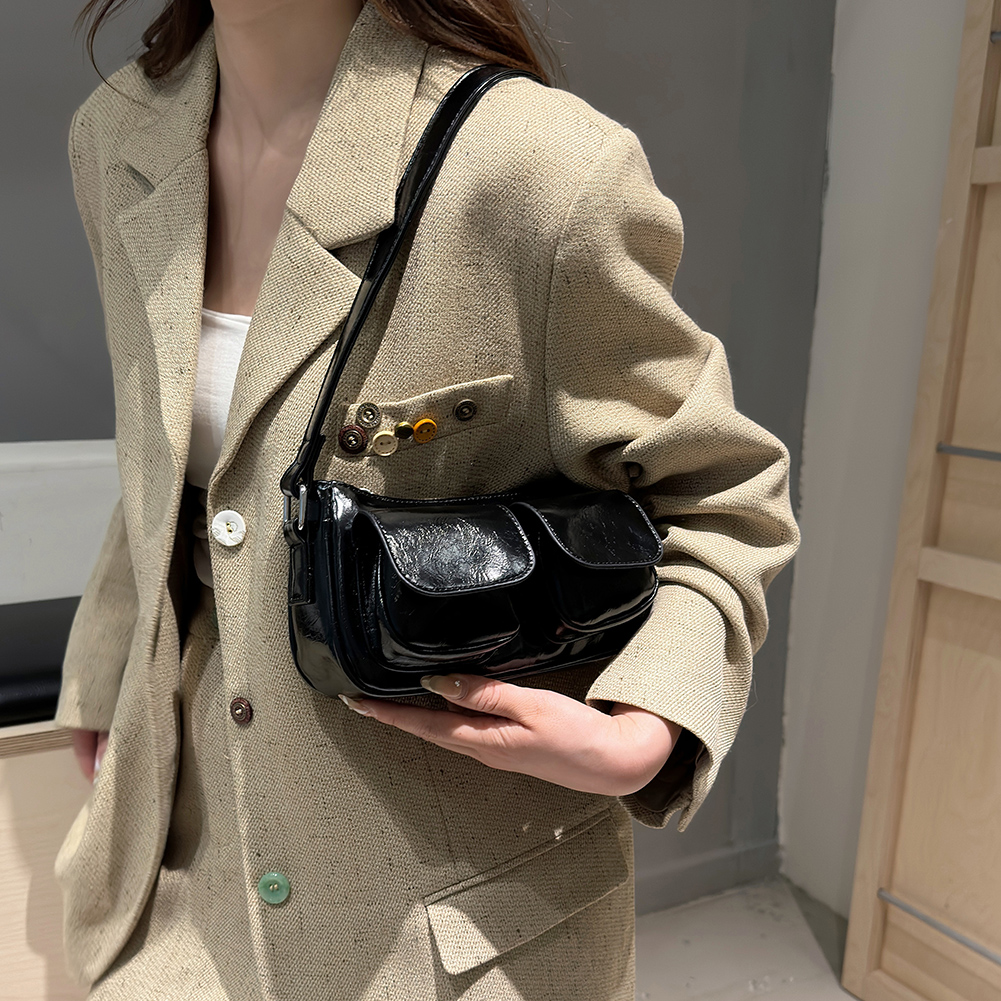 Women Tote Purse Double Pockets PU Leather Satchel Hobo Bag Solid Color Underarm Bag Clutch Purse Shopping Bag