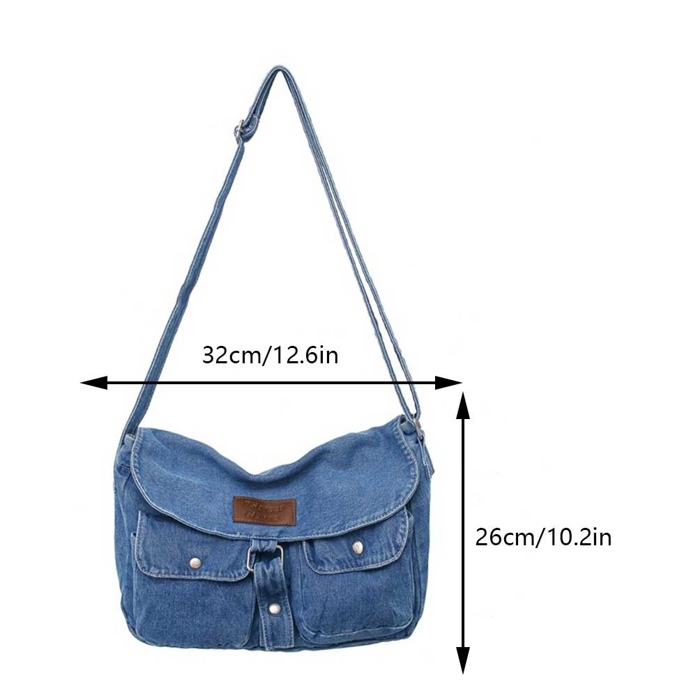 Women Vintage Crossbody Bag Multi Pocket Crossbody Pouch Large Capacity Versatile Adjustable Strap Jean Bag for Travel Work
