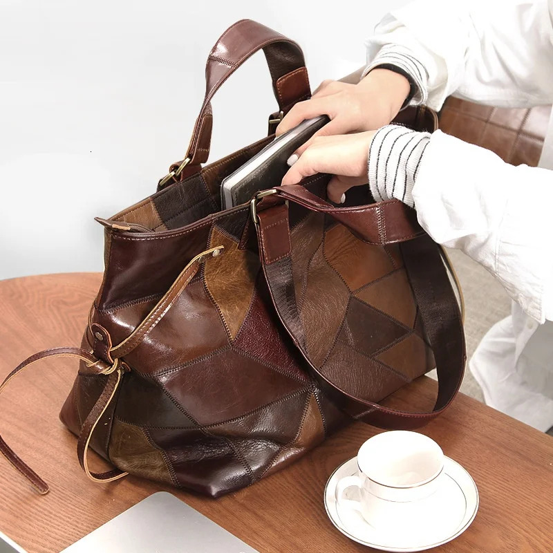 Extra Large for Women Genuine Leather Shoulder Vintage Cowhide Handbag Big Tote Bag